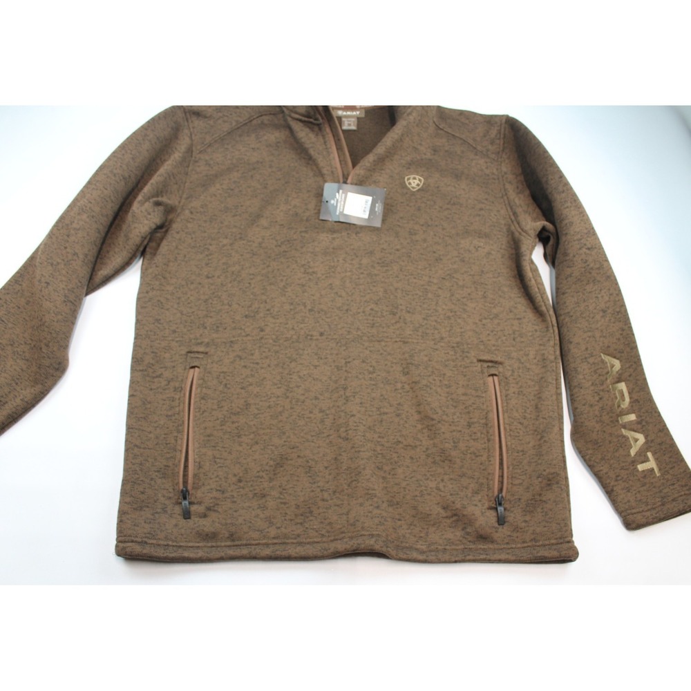 Ariat Caldwell Logo 1/4 Zip Pullover Sweater Mens Size L Carafe Brown NWT - Picture 5 of 6